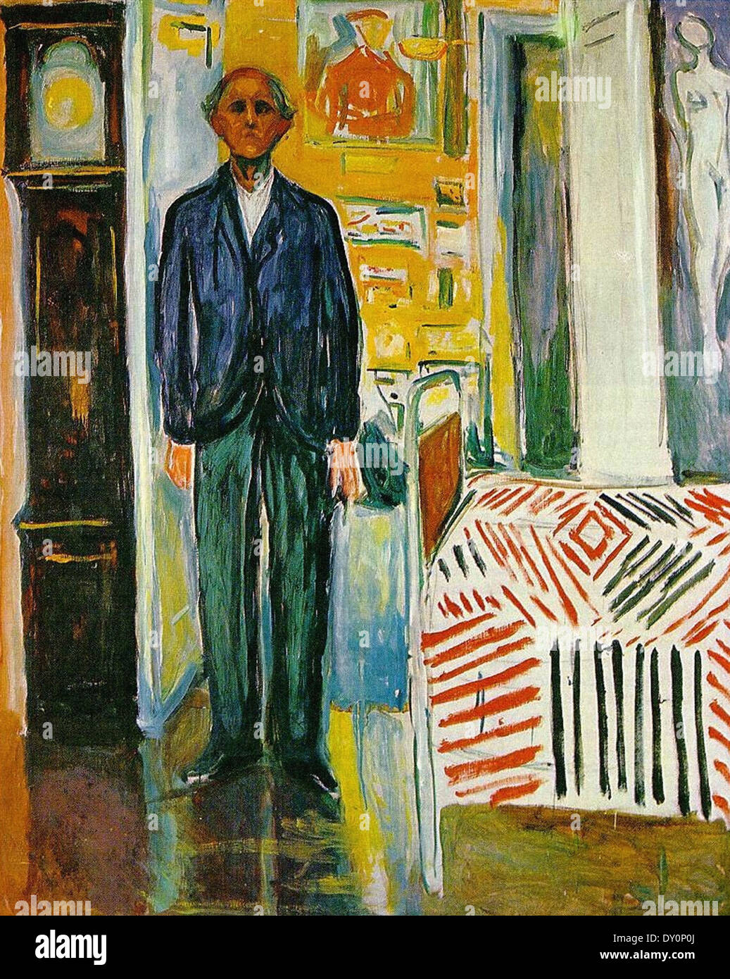 Edvard Munch Autoportrait entre l'horloge et le lit Banque D'Images