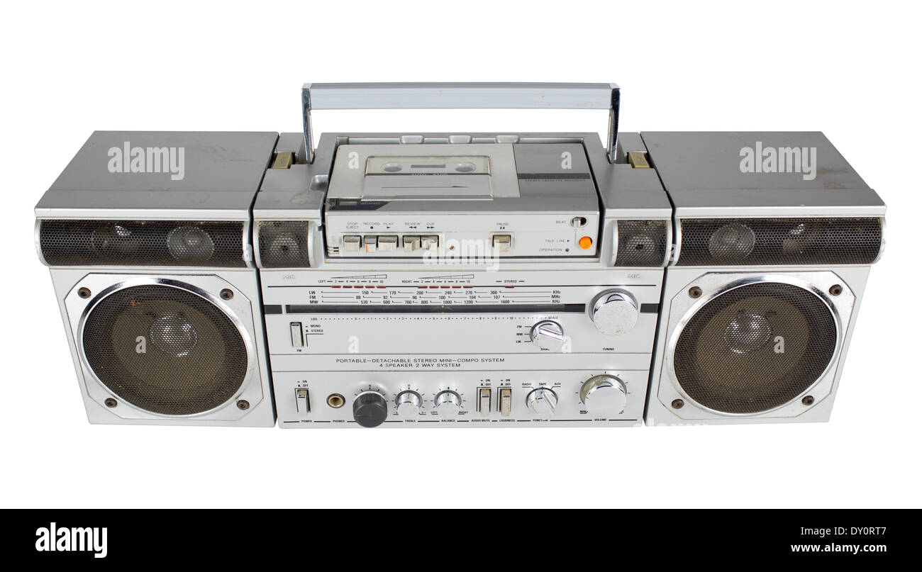 Un lecteur de cassette et radio vintage noir contre Banque D'Images