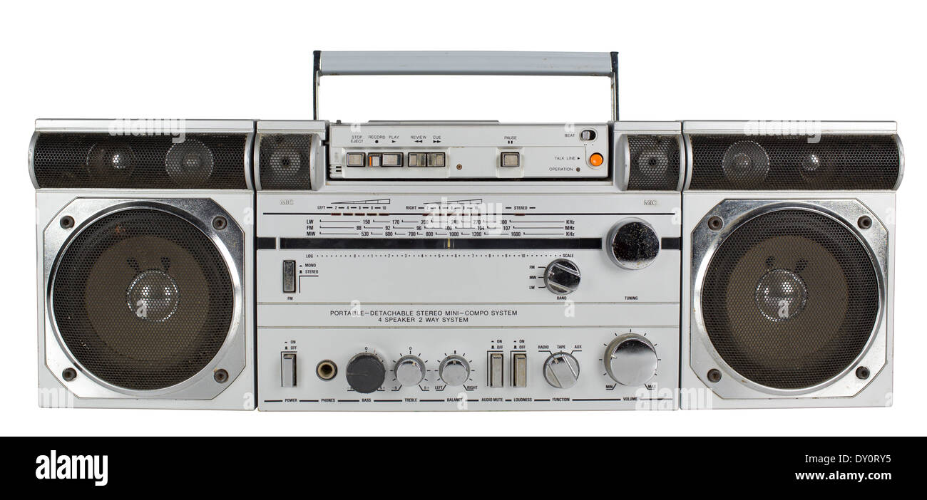 Un lecteur de cassette et radio vintage noir contre Banque D'Images