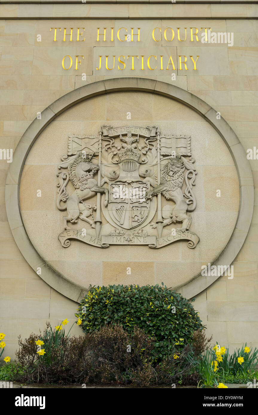 Mur extérieur et motif de la High Court of Justiciary, Glasgow, Écosse, Royaume-Uni, Grande Bretagne Banque D'Images