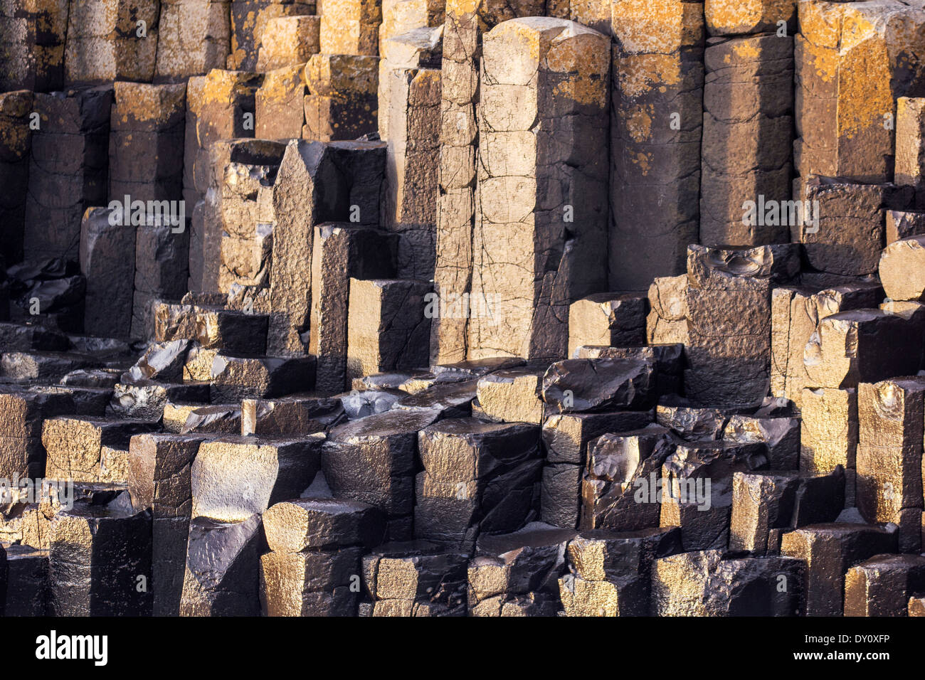Détails des colonnes à partir de la Chaussée des Géants, site classé au Patrimoine mondial de l'UNESCO, l'Irlande du Nord. Banque D'Images