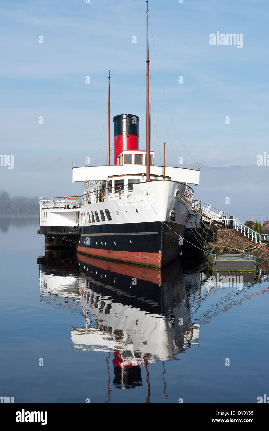 Le bateau à vapeur historique Maid of the Loch Amarrés sur le Loch Lomond à Balloch Ecosse Dumbartonshire Banque D'Images