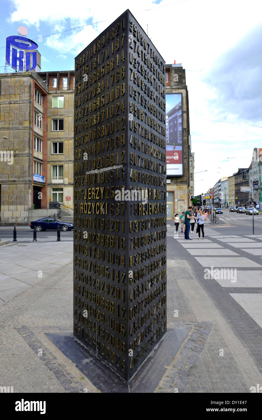 Mémorial à 3 mathématiciens polonais qui ont aidé à déchiffrer le code Enigma durant la Seconde Guerre mondiale, à Poznan, Pologne, province de la Grande Pologne. Banque D'Images