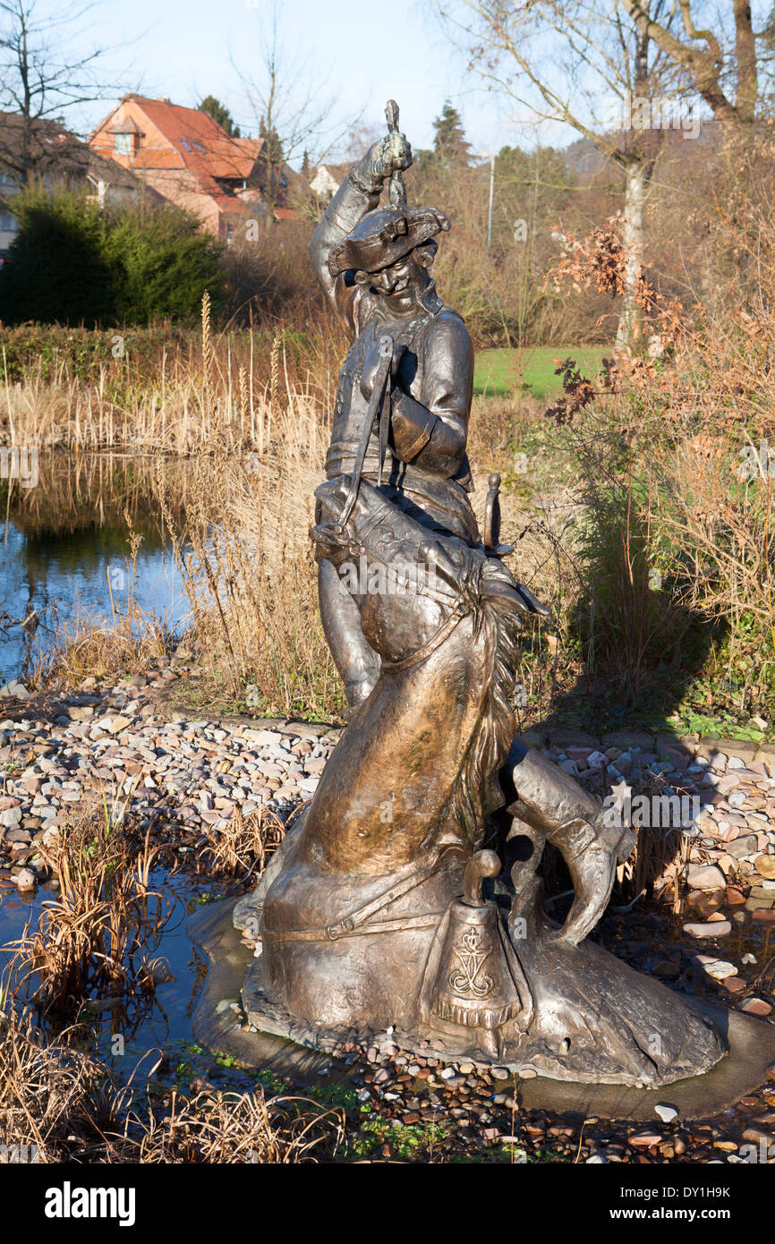 Baron Muenchhausen sculpture, Bodenwerder, Weserbergland, Basse-Saxe, Allemagne Banque D'Images