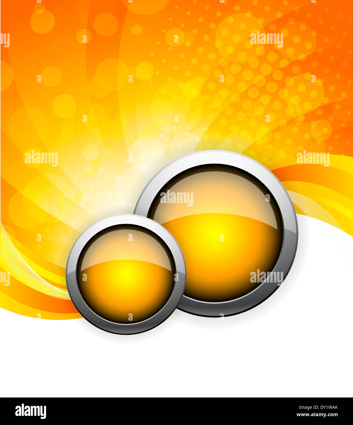 Résumé arrière-plan lumineux orange avec bouton et vagues Banque D'Images