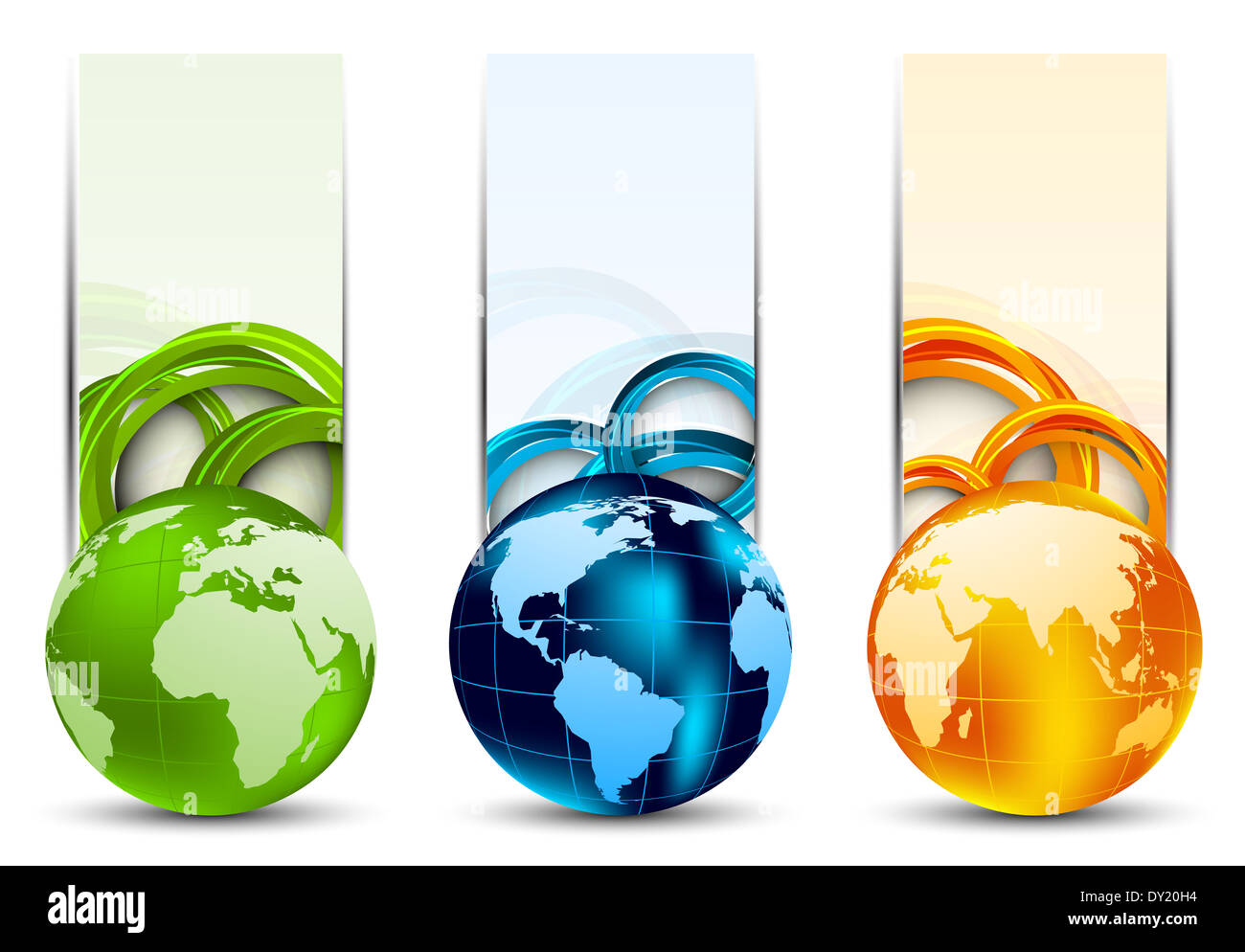 Ensemble de bannières avec des globes et des cercles Banque D'Images