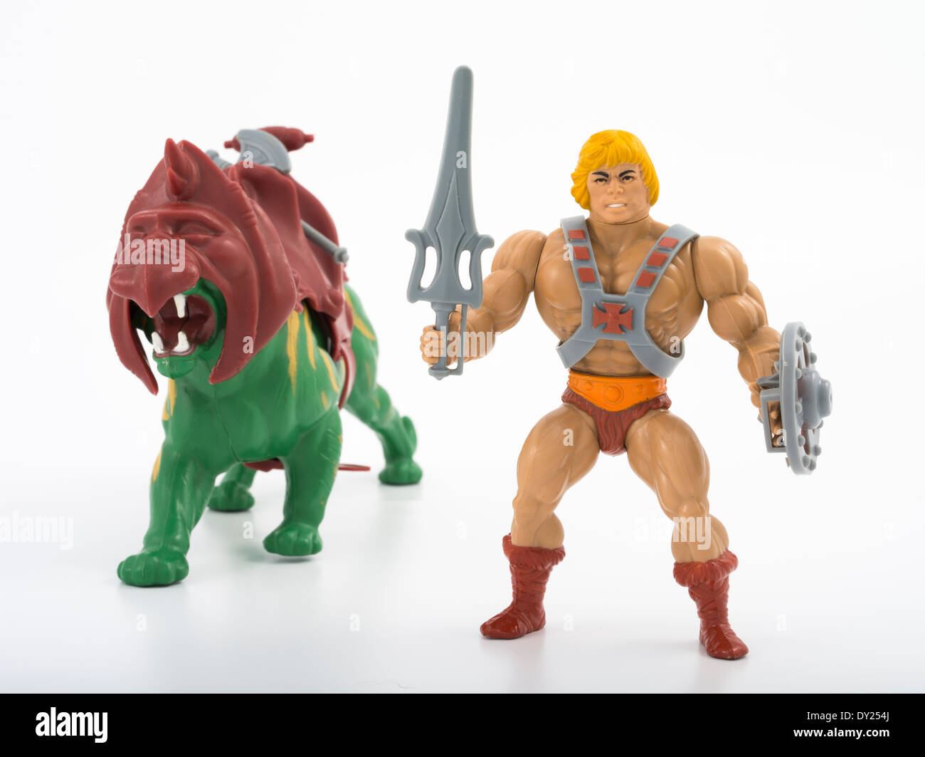 Chat et bataille He-Man Maîtres de l'univers des figurines de Mattel 1982 Banque D'Images