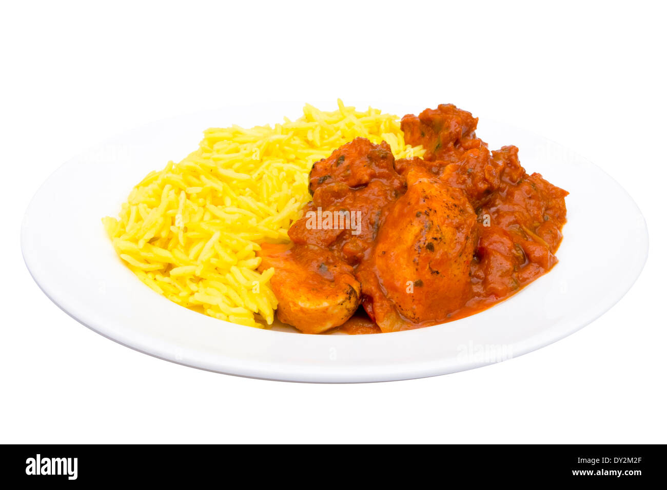 Chicken Jalfrezi plat de riz pilaf et découper sur un fond blanc. Banque D'Images
