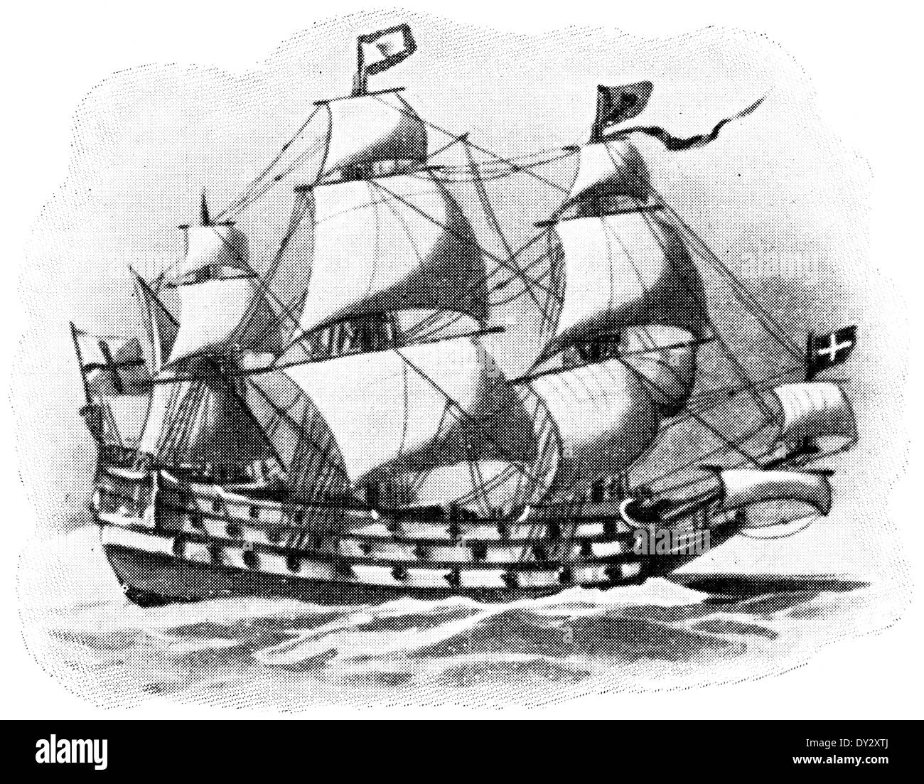Navire de guerre HMS Sovereign of the Seas, 1637. La Marine royale. Banque D'Images