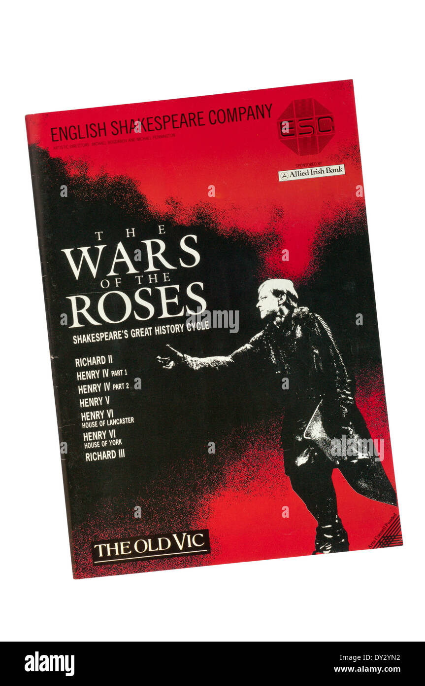 Programme pour 1987 anglais Shakespeare Company Production de la guerre des Deux-Roses, cycle de l'histoire de Shakespeare, à l'Old Vic Banque D'Images