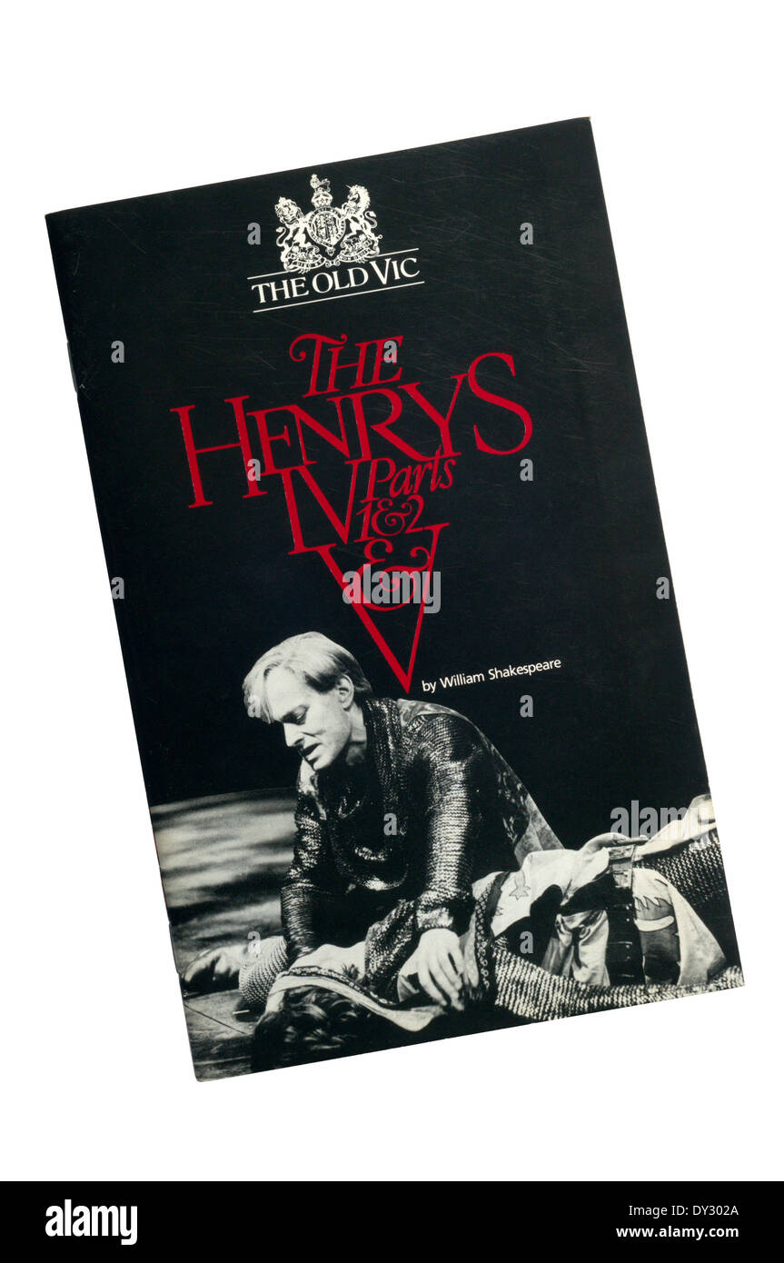 Programme pour la production de 1987 de l'Henrys, basé sur l'histoire de théâtre de William Shakespeare, à l'Old Vic. Banque D'Images