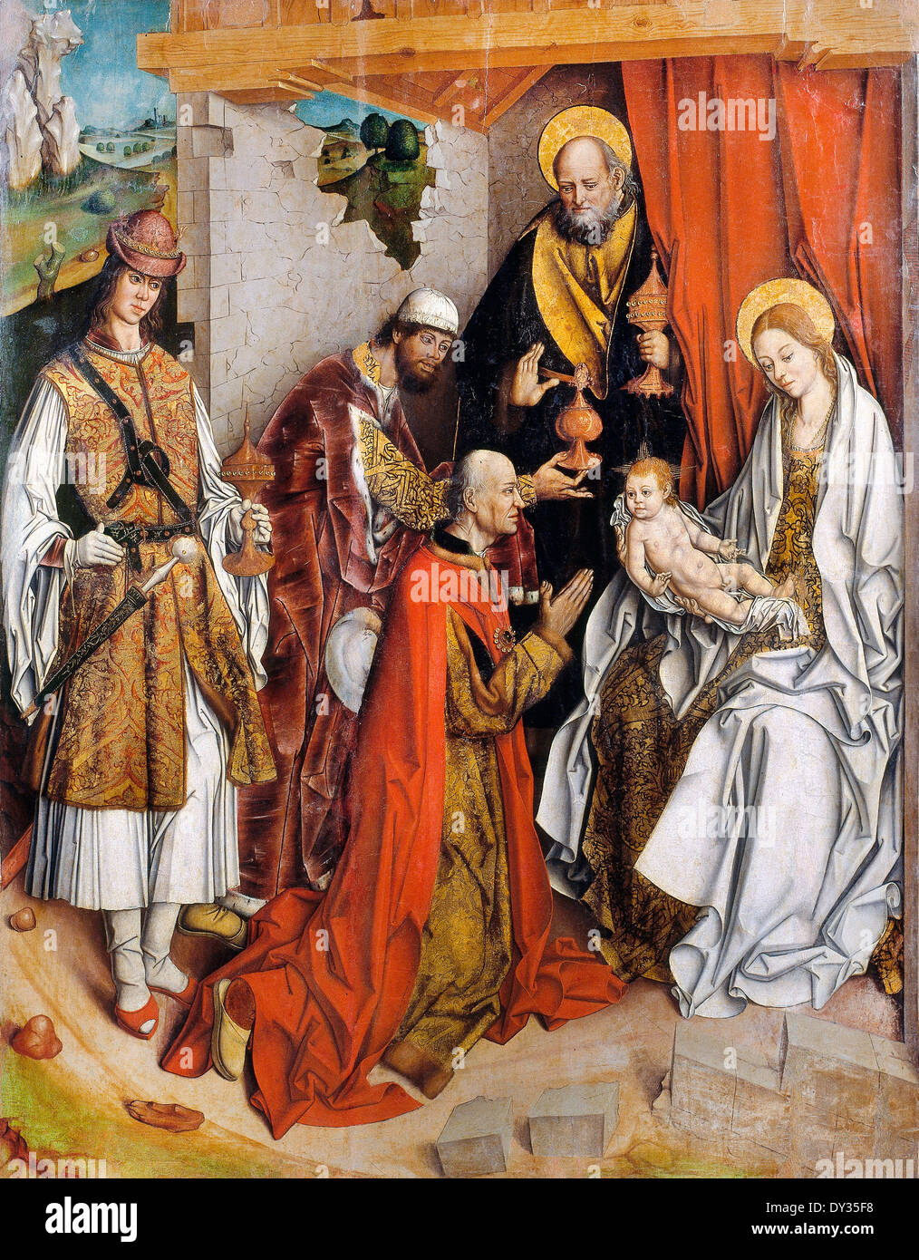 Fernando Gallego, Epiphanie. Circa 1480-1490. Huile et feuille d'or sur bois. Museu Nacional d'Art de Catalunya, Barcelone, Espagne. Banque D'Images