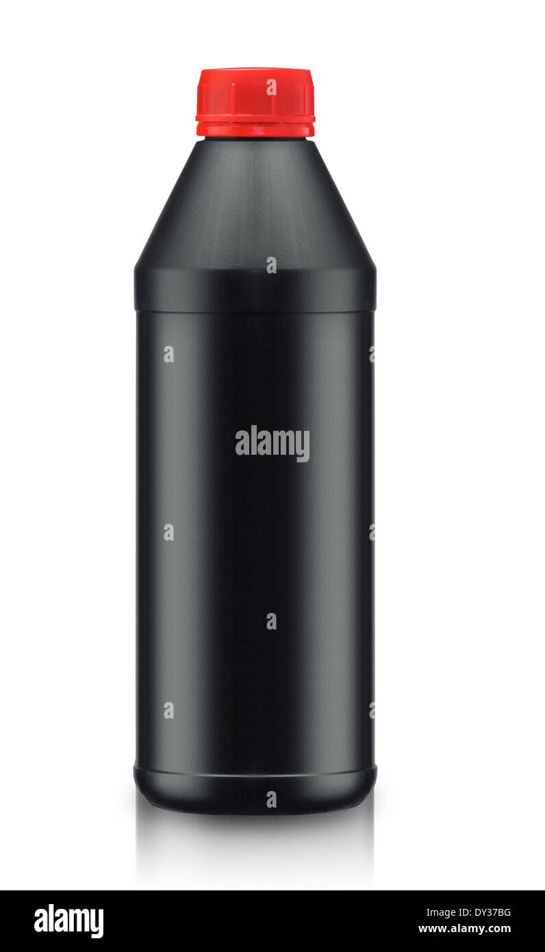 Bouteille d'huile noir isolé sur fond blanc. (With clipping path) travail Banque D'Images