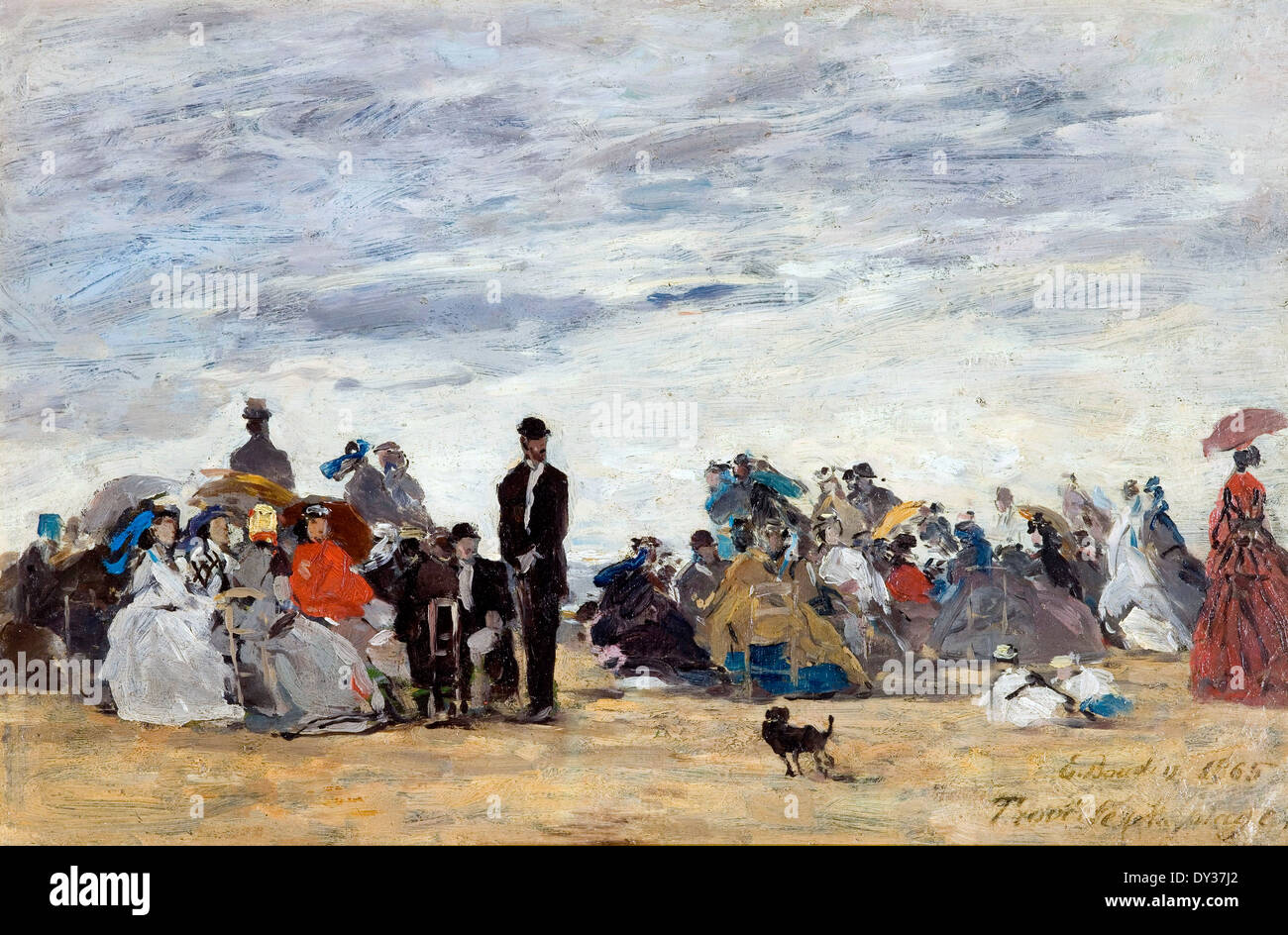 Eugène Boudin, la plage de Trouville 1865 Huile sur carton. Musée d'Orsay, Paris, France. Banque D'Images