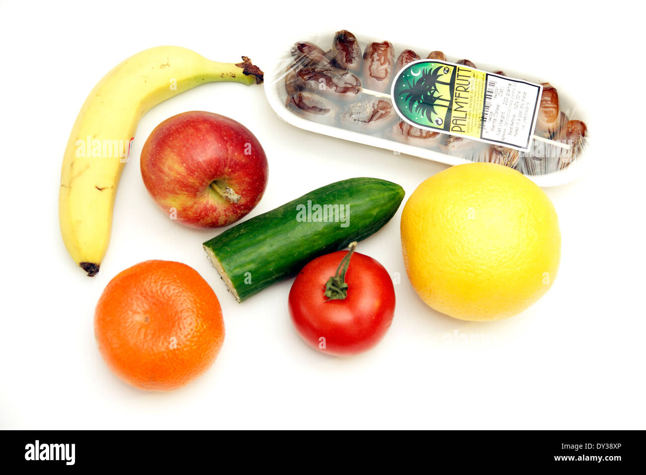 Sélection de 7 fruits et légumes par jour ( 7 ) 7 ou plusieurs portions de fruits et légumes par jour, c'est plus sain que le 5 recommandé Banque D'Images