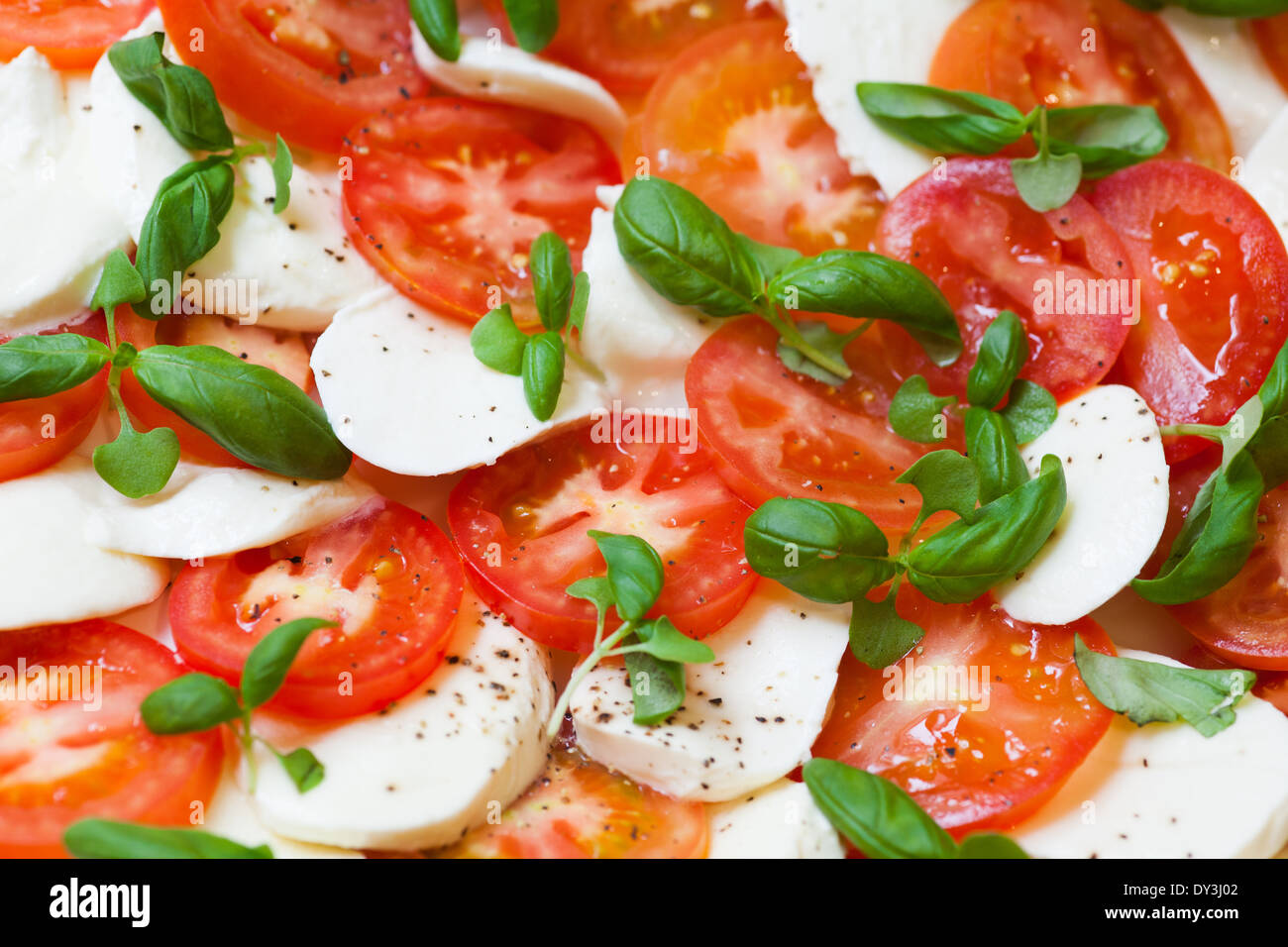 Salade Caprese avec tomates, mozzarella et basilic Banque D'Images