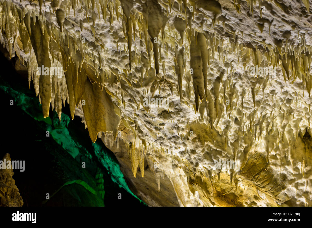 Détail de grotte illuminée plafond avec beaucoup de décorations naturelles étonnantes Banque D'Images