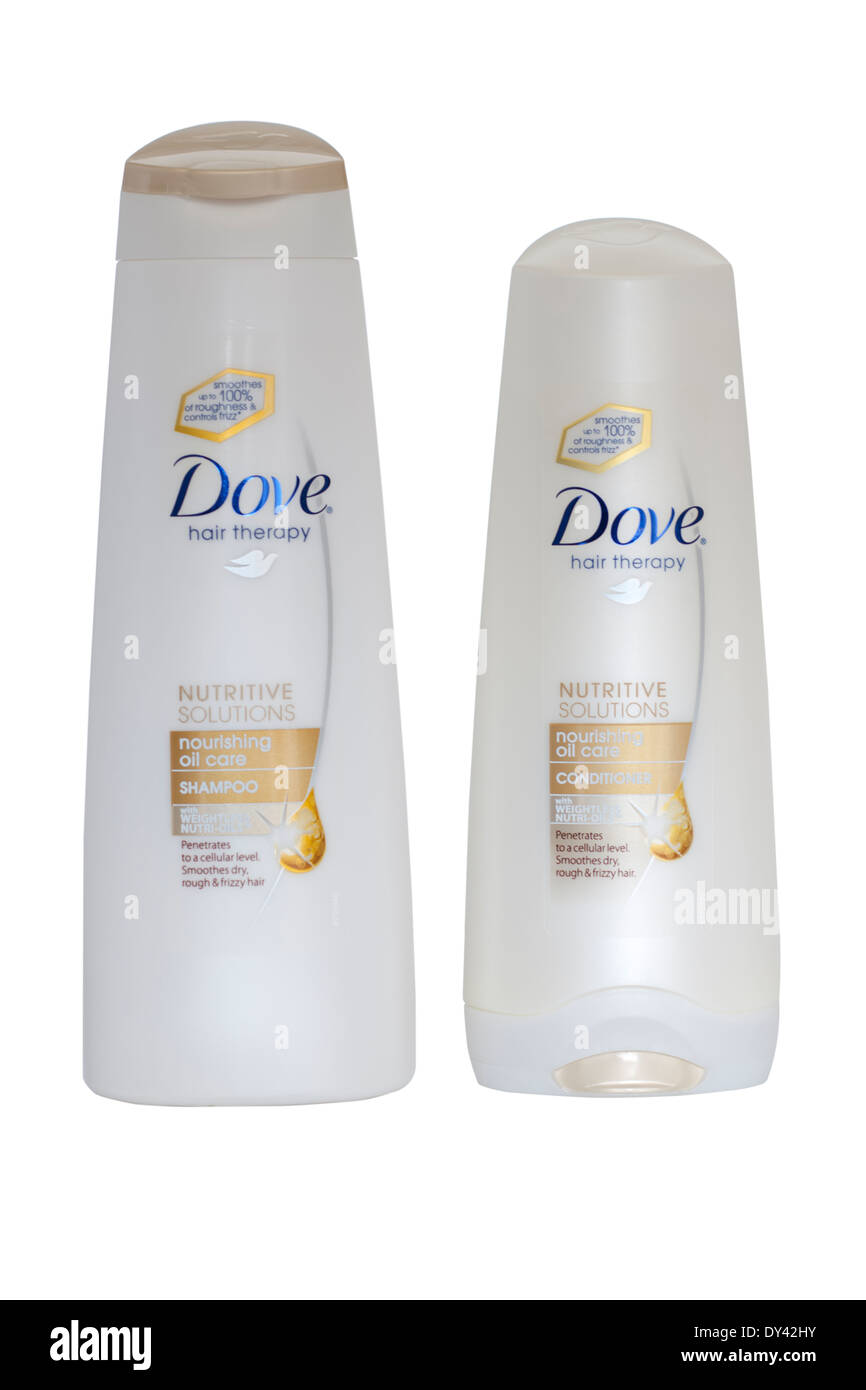 Deux conteneurs Dove Nourishing Oil Care Shampooing et conditionneur de cheveux Banque D'Images
