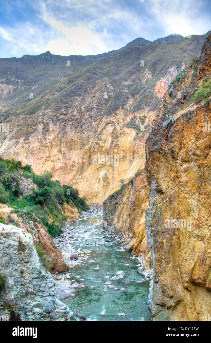 Rivière au Canyon de Colca près de Arequipa, Pérou Banque D'Images