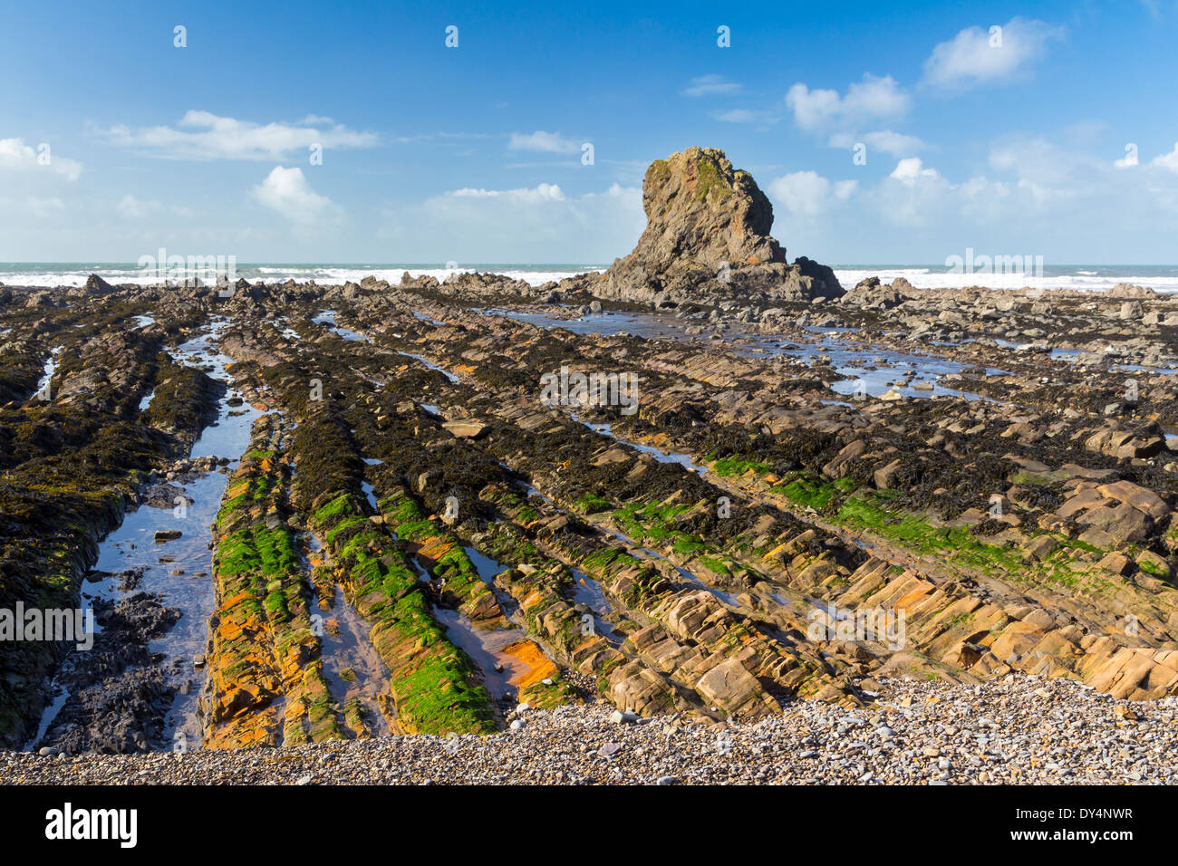 Des formations rocheuses étonnantes à Widemouth Bay près de Bude Cornwall England UK Europe Banque D'Images