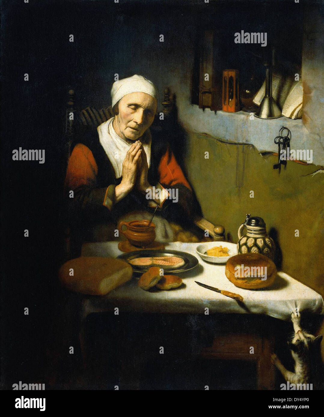 Nicolaes MAES vieille femme en prière Banque D'Images