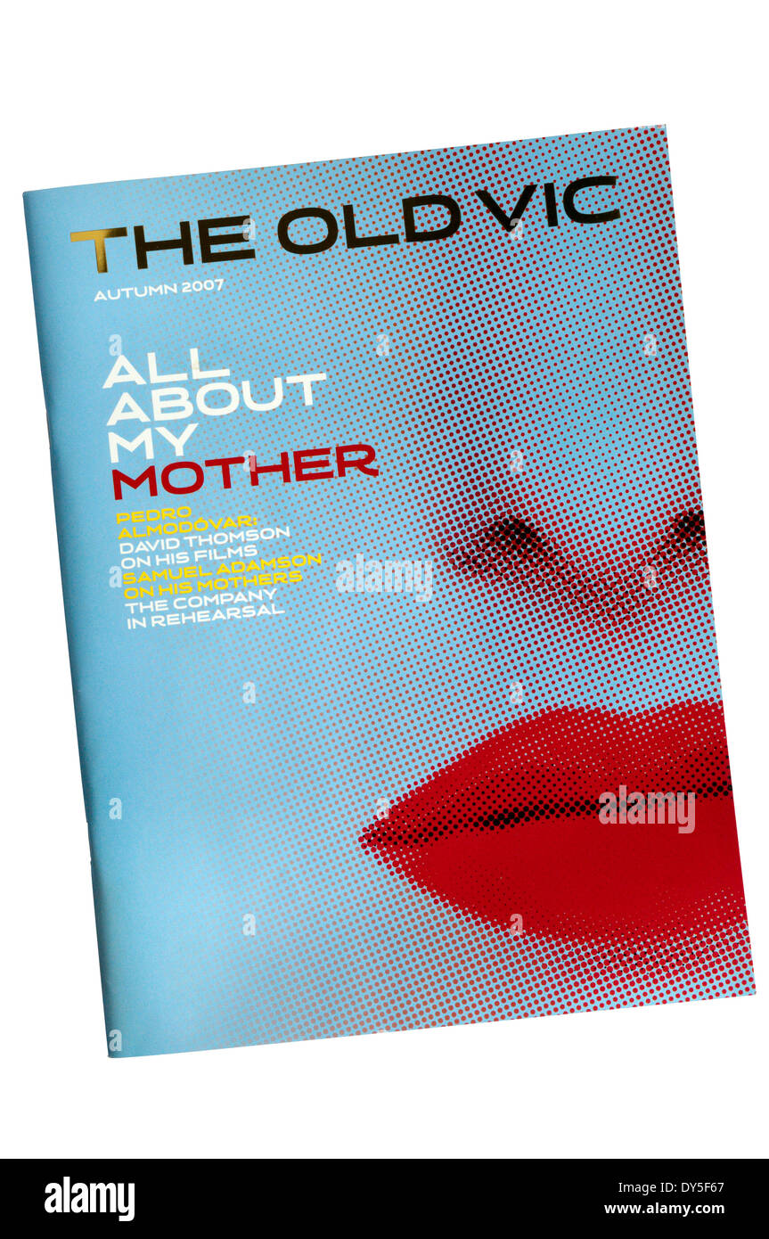Programme pour la production de 2007 Tout sur ma mère de Pedro Almodovar à l'Old Vic. Banque D'Images