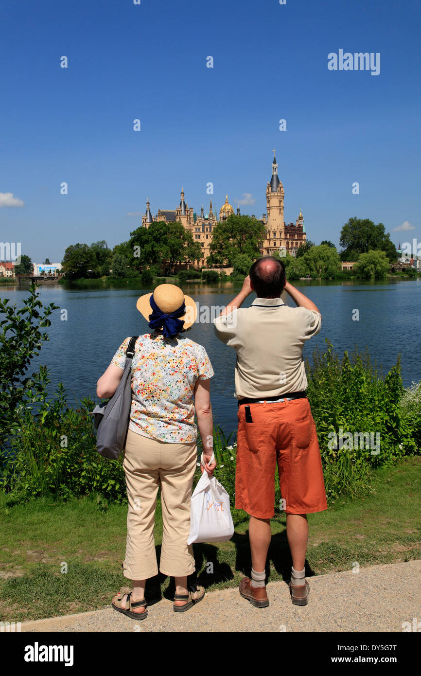 Schwerin, lac Schweriner Voir et château, Mecklembourg Poméranie occidentale, l'Allemagne, de l'Europe Banque D'Images