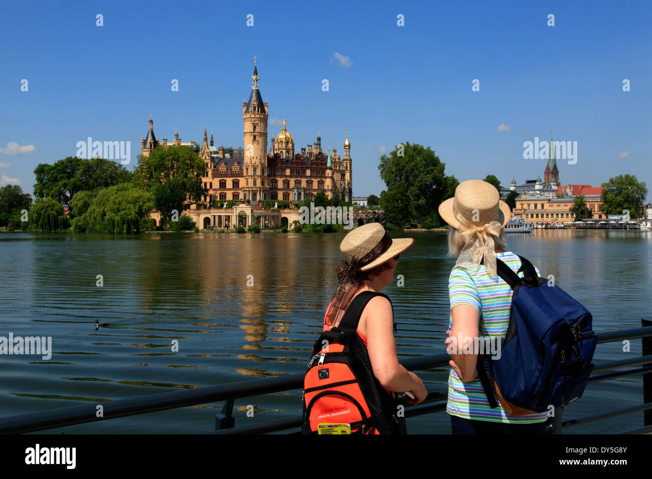 Schwerin, lac Schweriner Voir et château, Mecklembourg Poméranie occidentale, l'Allemagne, de l'Europe Banque D'Images