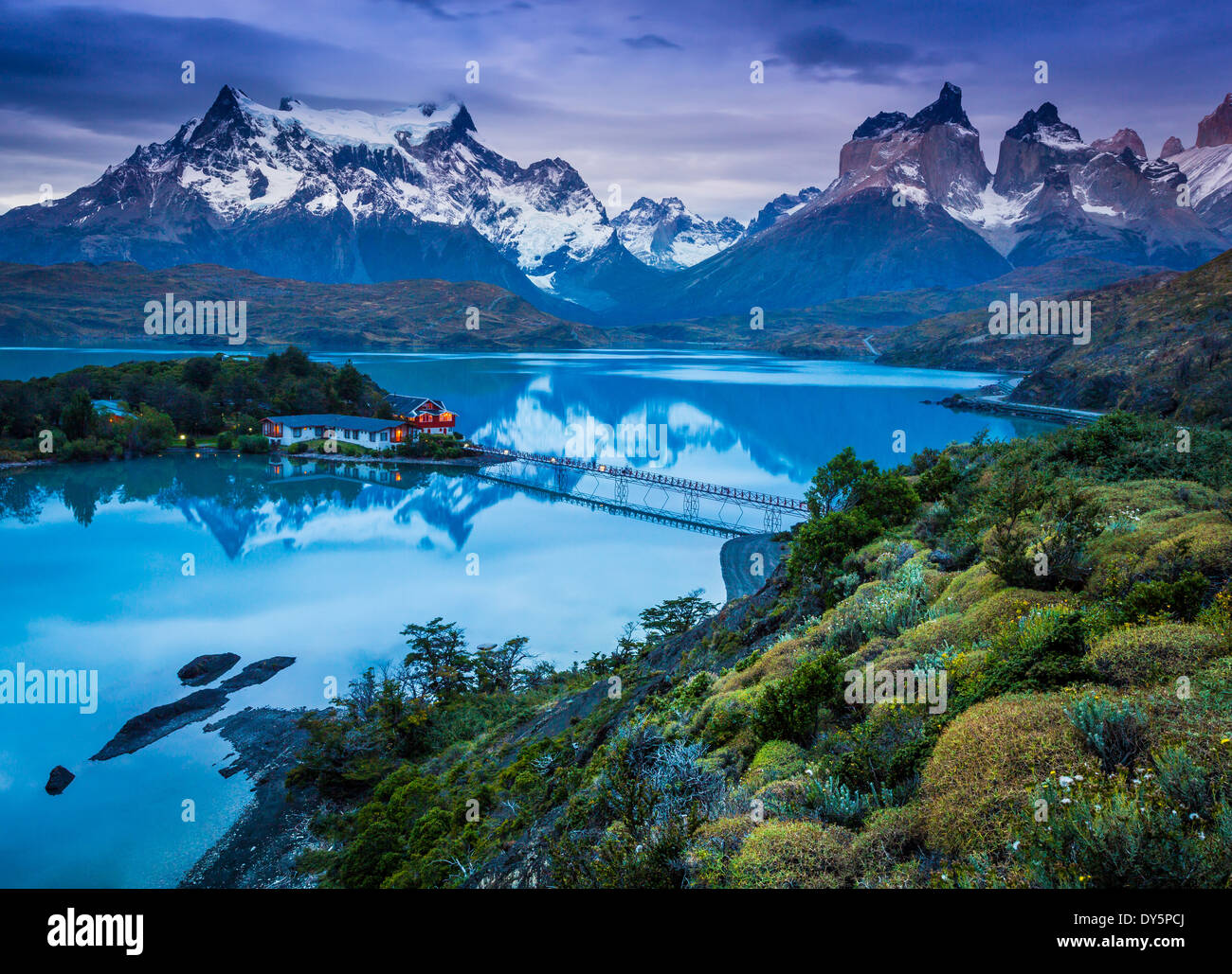 Lago Pehoe, dans le Parc National Torres del Paine, Patagonie Chilienne partie de Banque D'Images