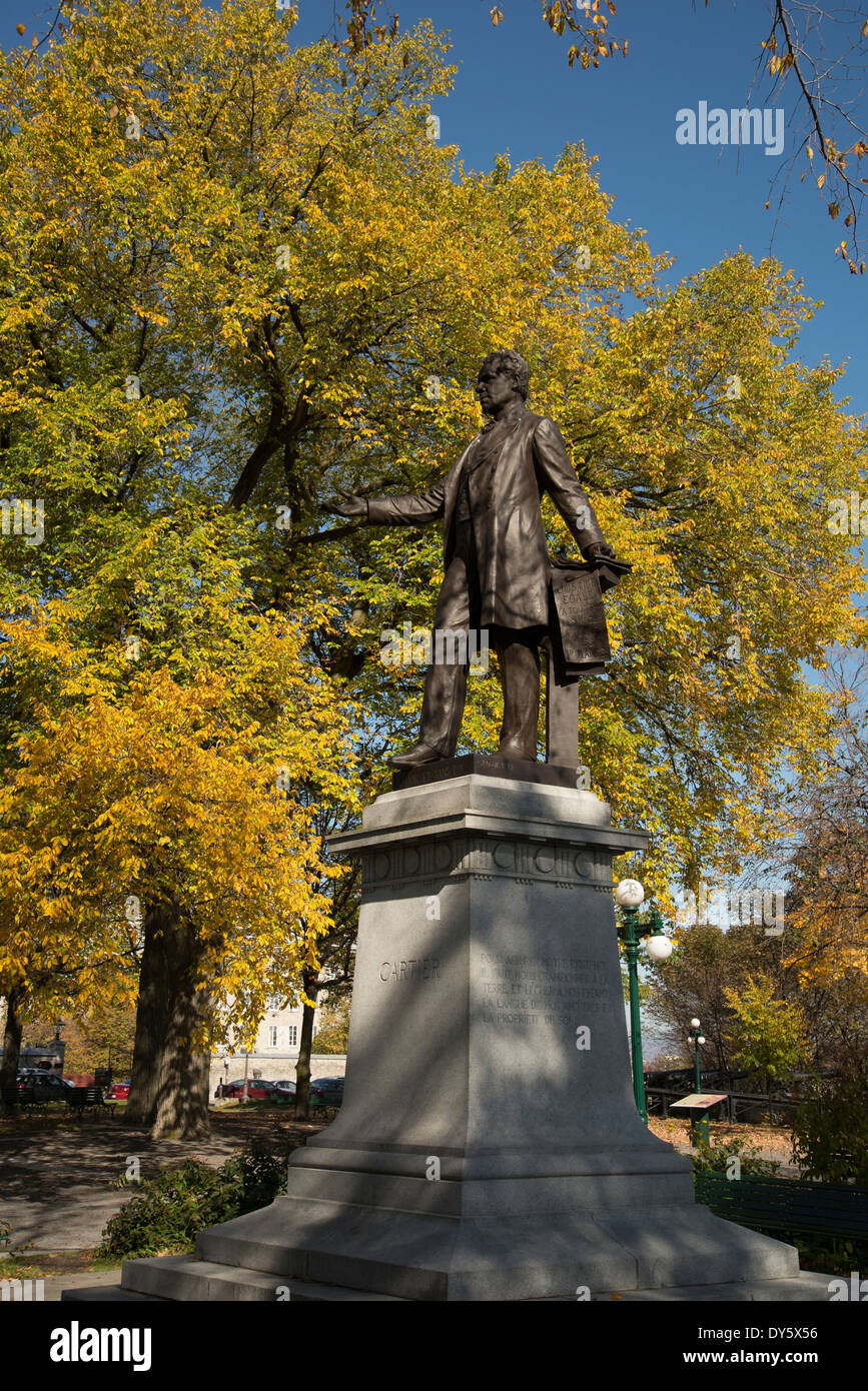 Statue de Jacques Cartier dans le parc à côté de la Terrasse Dufferin, Québec, Québec, Canada Banque D'Images