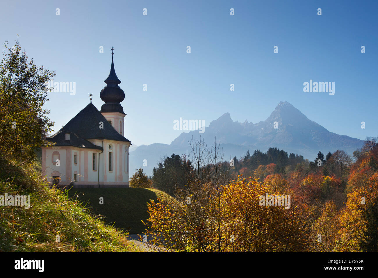 Église de pèlerinage Maria Gern, vue sur Watzmann, région de Berchtesgaden, le parc national de Berchtesgaden, Allemagne, Eur Banque D'Images