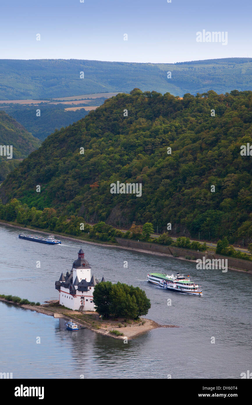 Château Pfalzgrafenstein, du patrimoine culturel mondial de l'Unesco, près de Kaub, Rhin, Rhénanie-Palatinat, Allemagne Banque D'Images