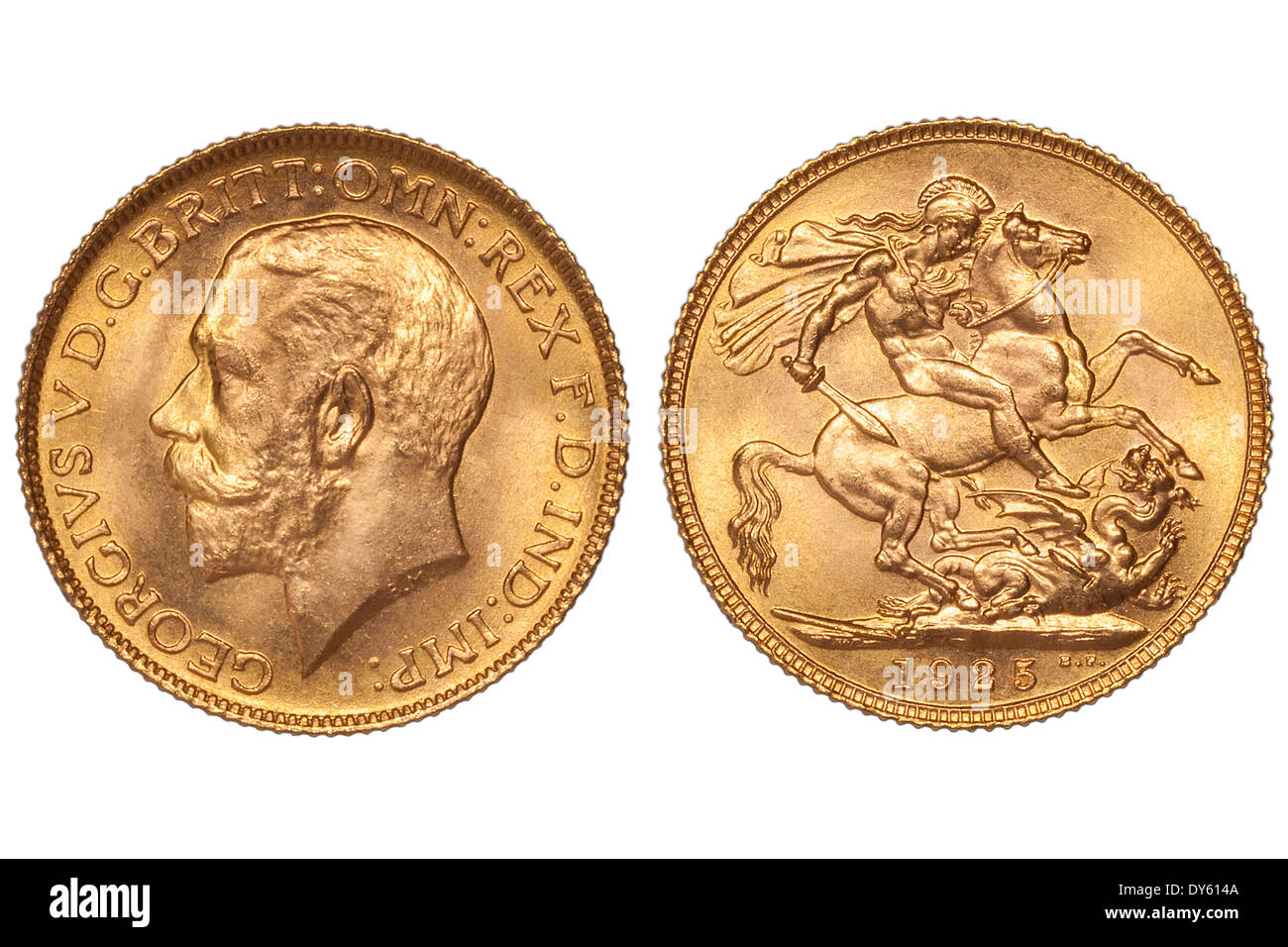 Souverain d'or Médaille du Royaume-Uni avec le roi George V et Saint Georges terrassant le dragon en date du 1925. JMH6123 Banque D'Images