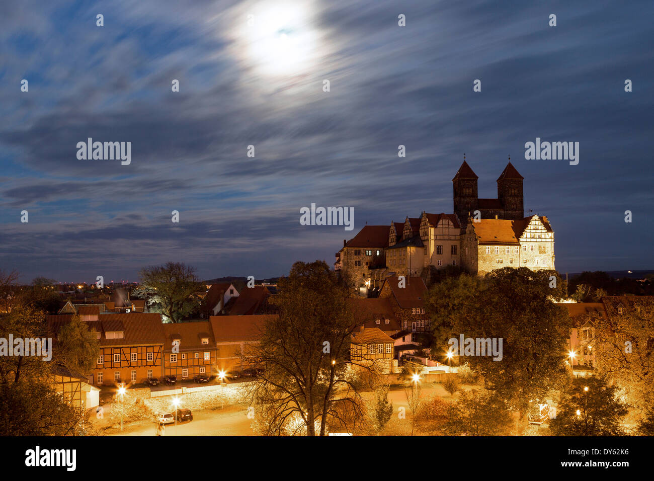 L'église et le château Saint-Jean Servatii en Quedlinburg, UNESCO World Heritage, construire en 936 -1024, Quedlinburg, Saxe-Anhalt, Harz, Banque D'Images