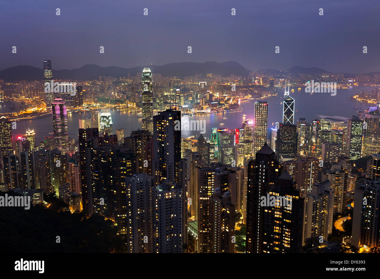 Vue sur Hong Kong depuis le pic, Hong Kong, Chine, Asie Banque D'Images