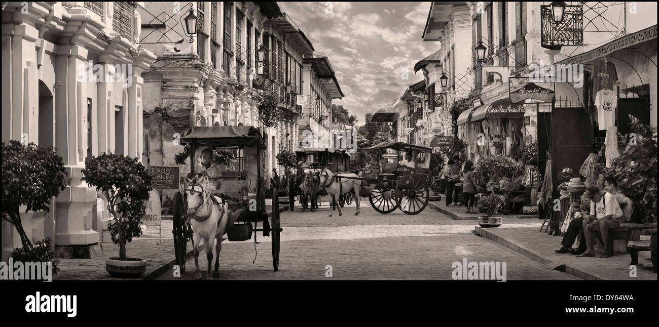 Vue panoramique de Vigan, une ville coloniale espagnole dans Ilocos, l'île de Luzon, Philippines Banque D'Images