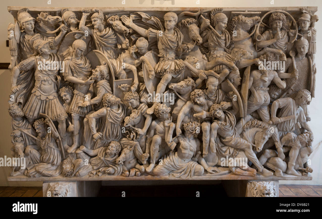 Bataille Ludovisi, sarcophage romain National Museum, Palais Altemps, Rome, Italie Banque D'Images