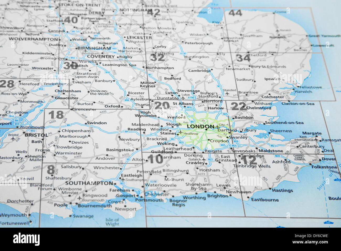 La carte du sud-est de l'Angleterre avec Londres mis en évidence Banque D'Images
