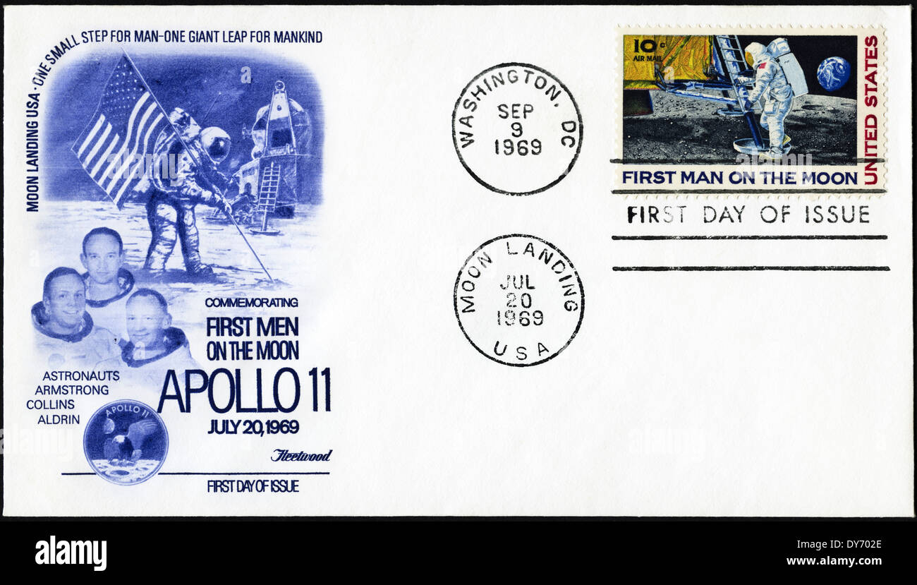Le pli premier jour commémoratif USA timbres-vedette Premier homme sur la Lune Apollo 11 Alunissage cachet 20 Juillet 1969 Washington D.C. 9 Septembre 1969 Banque D'Images