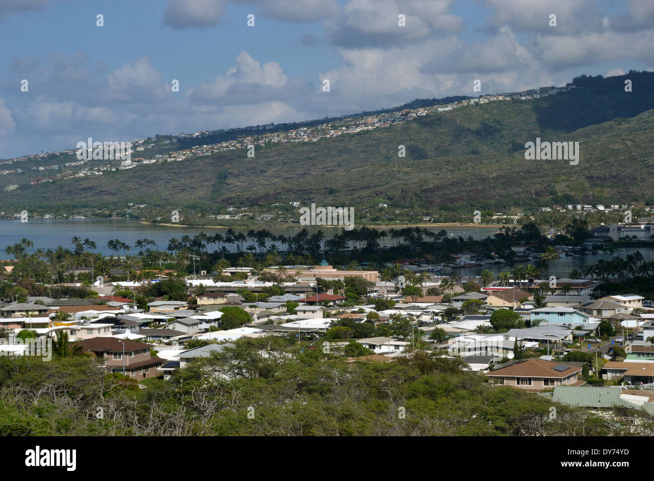 Vue aérienne d'Hawaii Kai, un quartier à Oahu, Hawaii, USA Banque D'Images