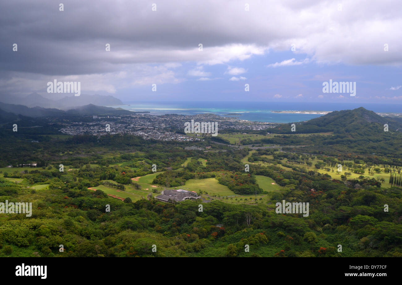 Avis de Kaneohe de Pali, windward Oahu, Hawaii, USA Banque D'Images