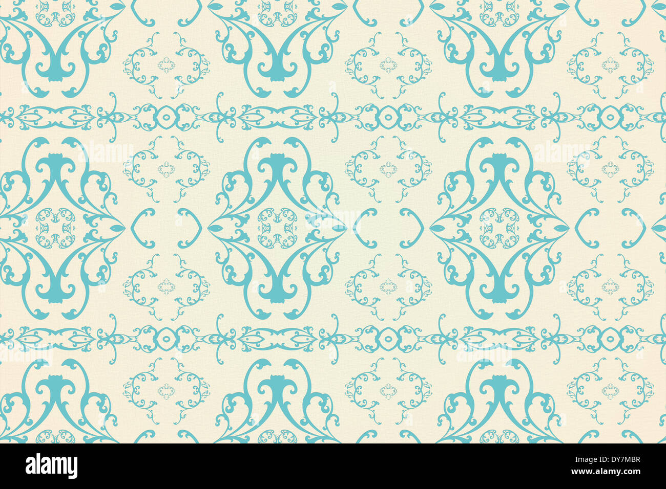 Un élégant papier peint à motifs en bleu et crème Banque D'Images