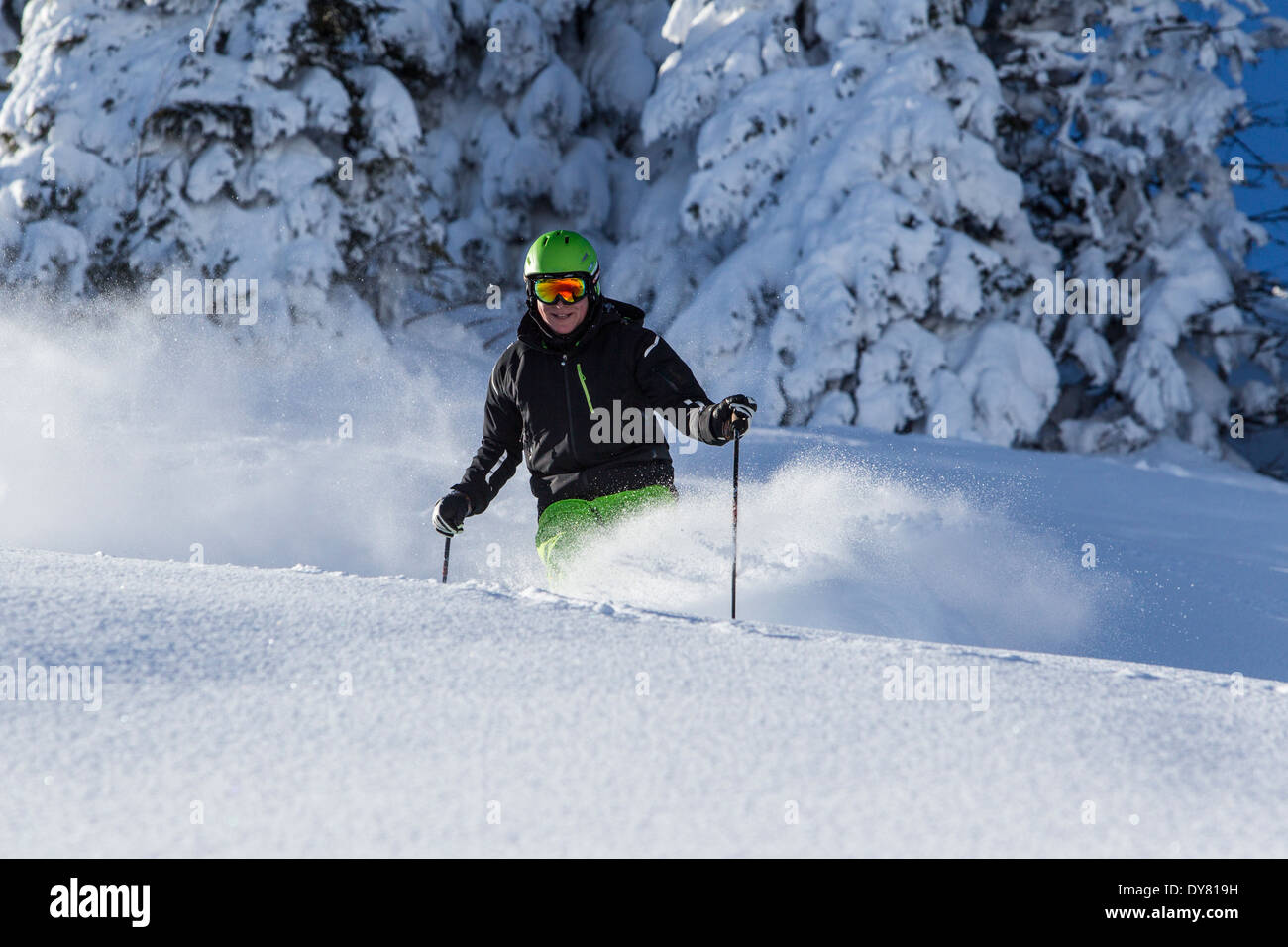 Allemagne, Bavière, Sudelfeld, skieur en poudreuse profonde Banque D'Images