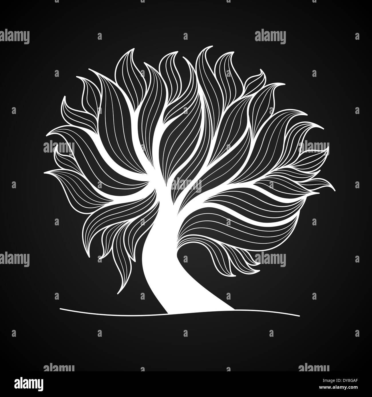 Doodle arbre, noir et blanc couleur Banque D'Images