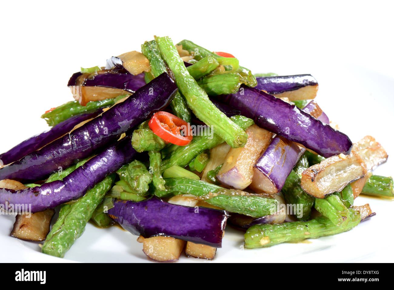 La cuisine chinoise : tranches d'aubergines frites Banque D'Images