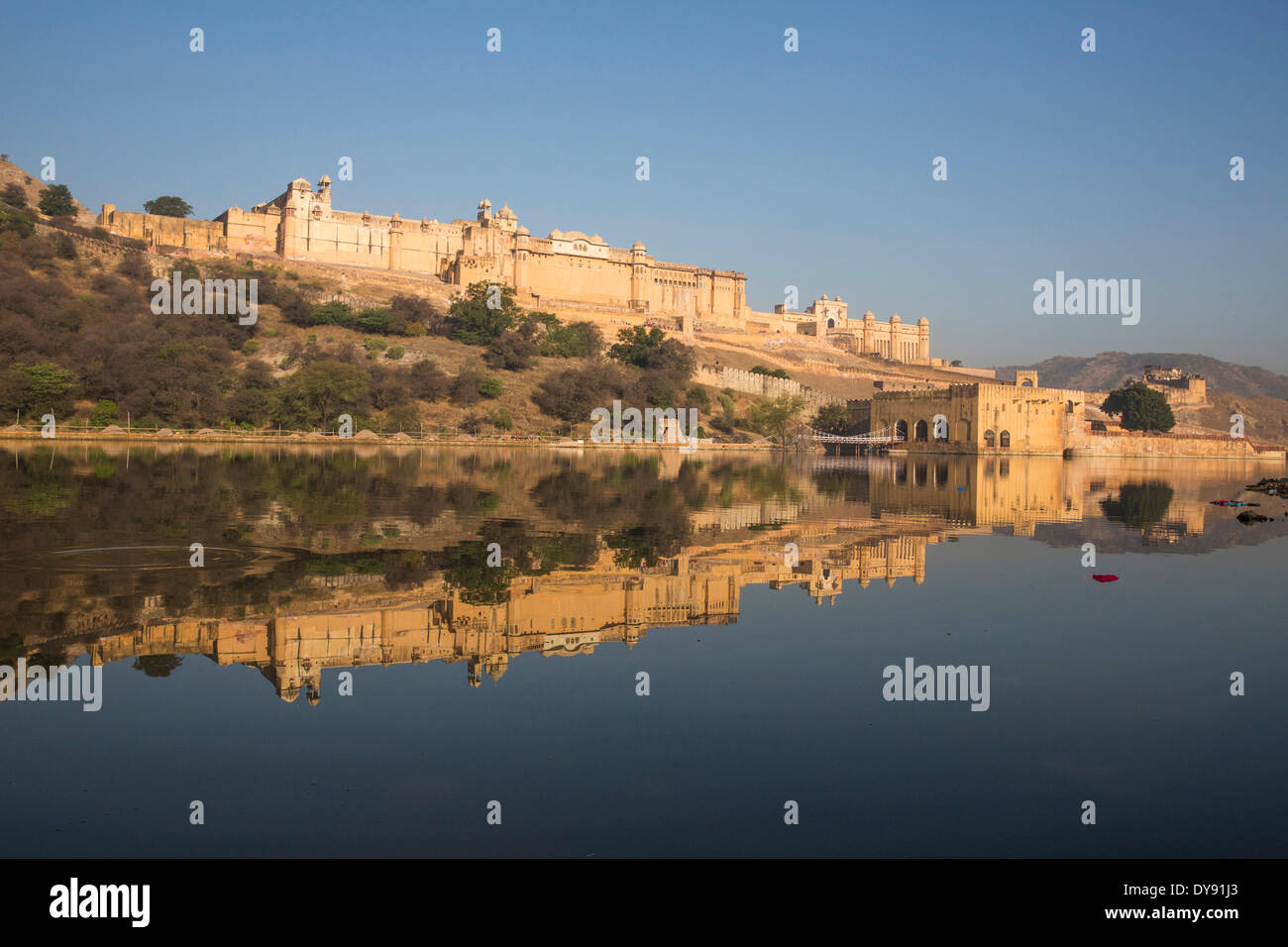 Fort, d'Ambre, de l'Asie, l'Inde, Rajasthan, palais, ambre, Jaipur, rivière, débit, Banque D'Images