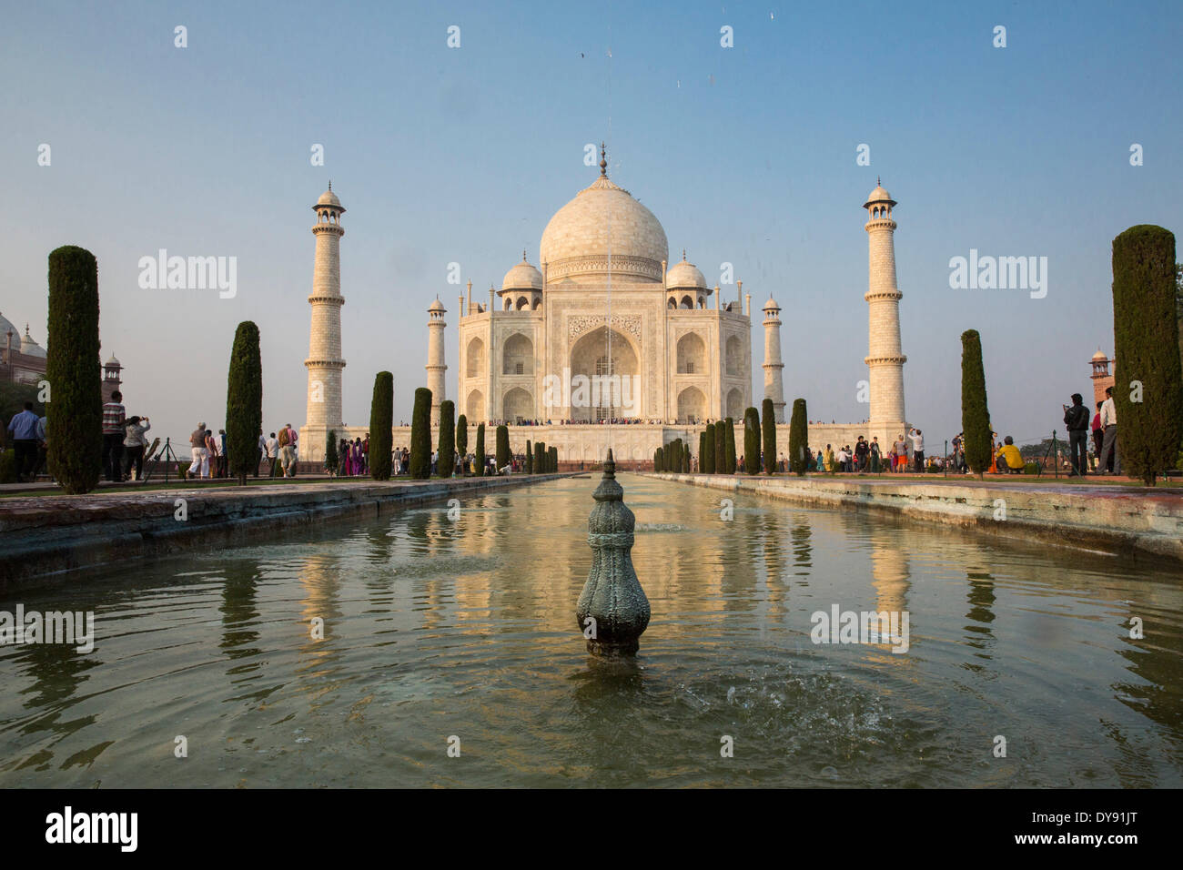 Taj Mahal, Agra, Uttar Pradesh, d'un mausolée, d'Asie, minaret, parc, étang Banque D'Images