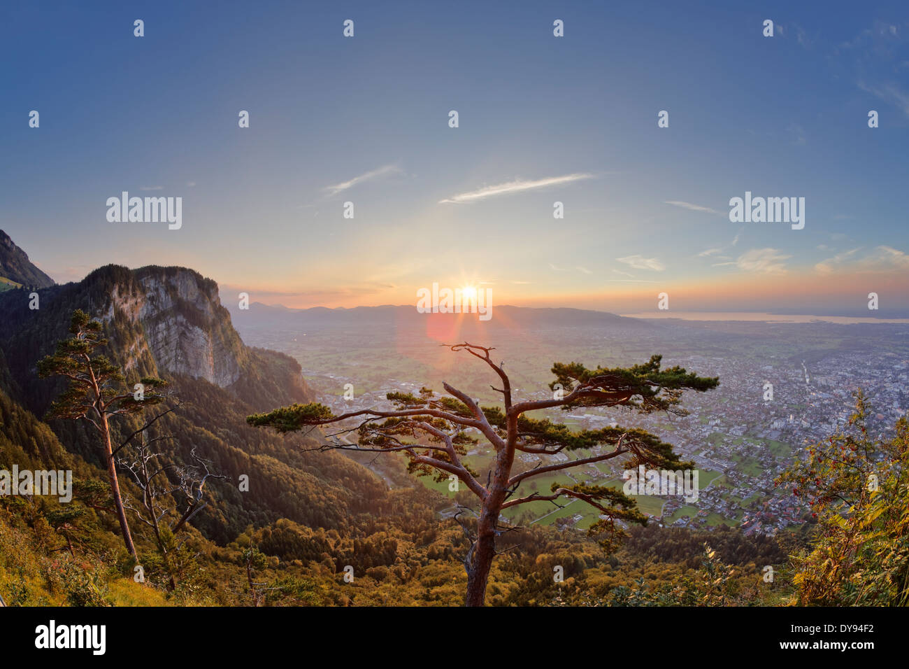 L'Autriche, Dornbirn, vue de Karren mountain sur vallée du Rhin Banque D'Images