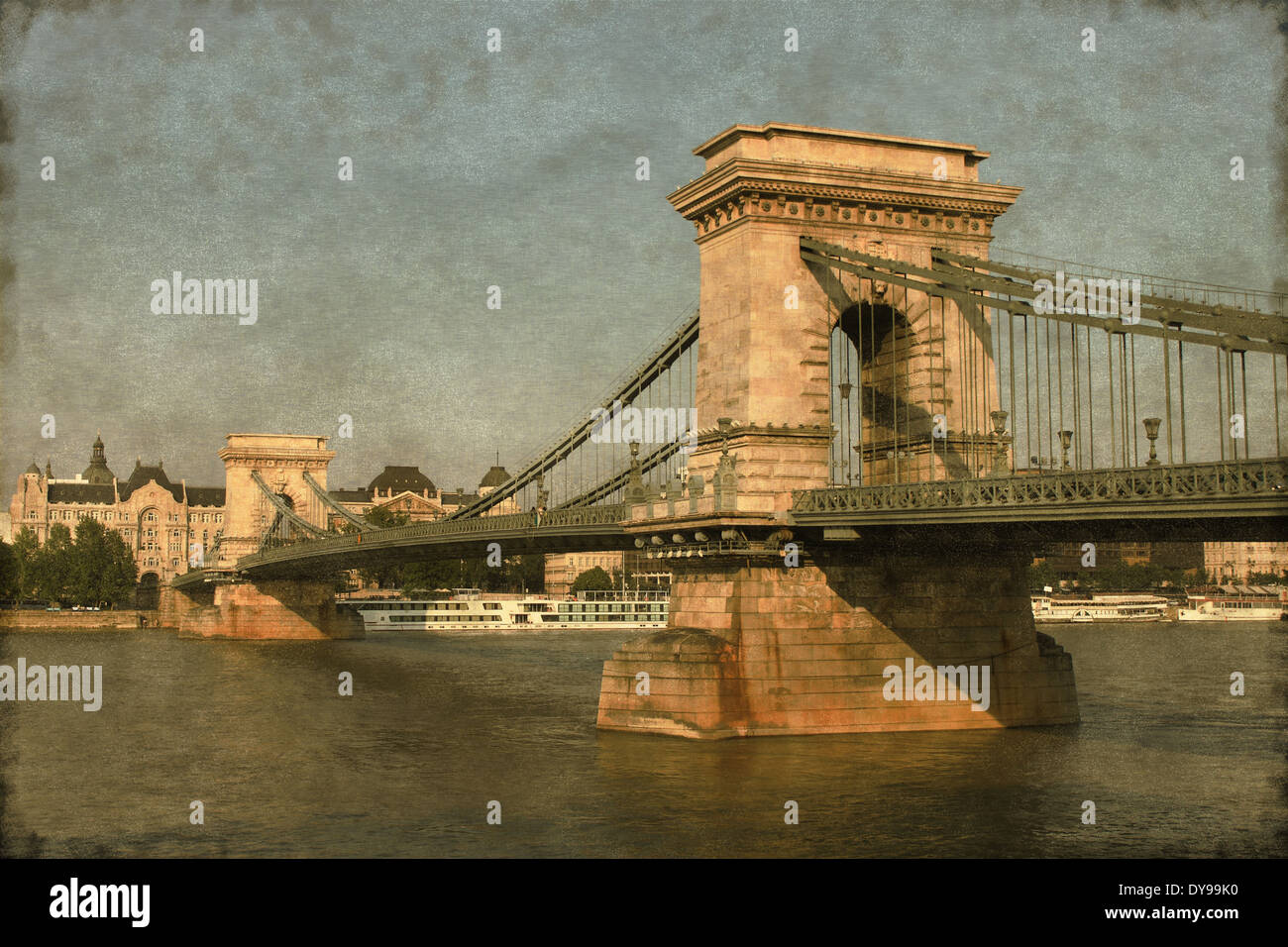 Image vintage de Pont des Chaînes à Budapest, Hongrie Banque D'Images