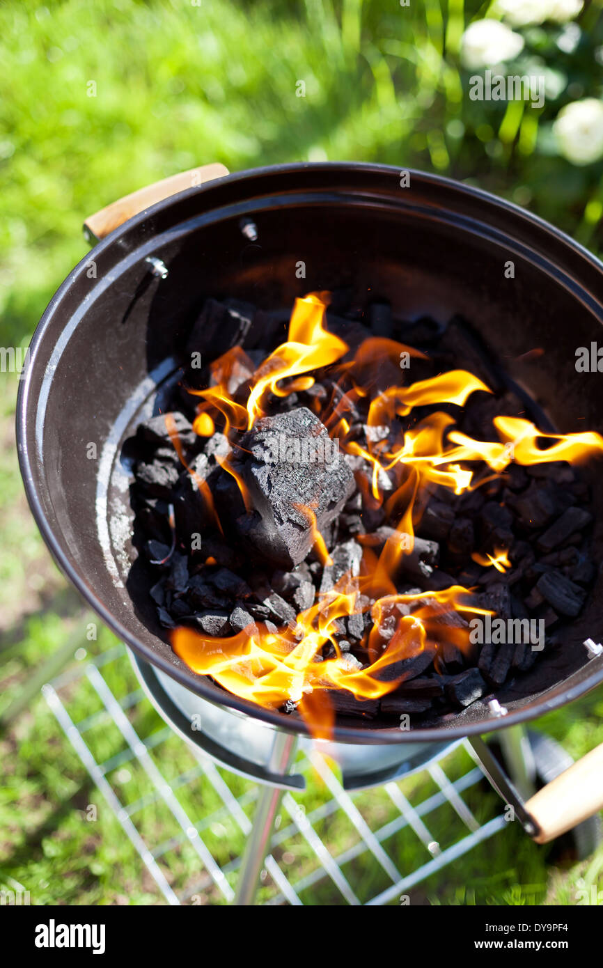 Sex brûlant du charbon, grill en feu Banque D'Images